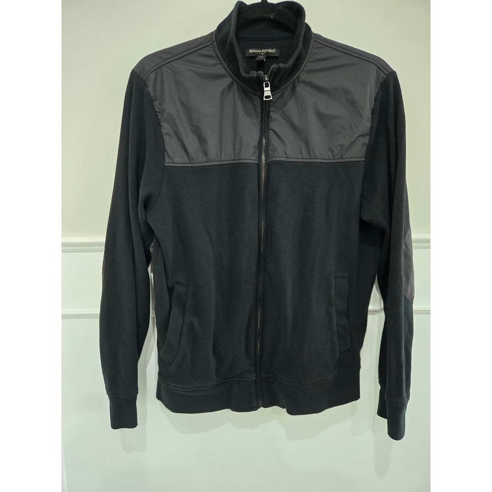 Banana Republic Mens Small Black Mixed Media Full Zip Jacket Cotton‎
